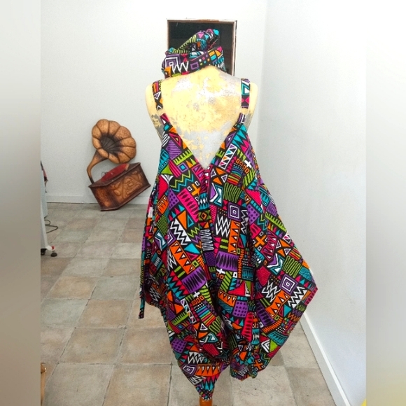 Jumper African. Colorful Print Romper w/Pockets & Adjustable Straps😍 FREE SIZE - Picture 2 of 6